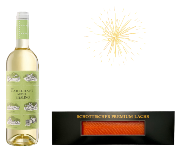 1x 300g Rauchlachs + 1 Fabelhaft Riesling 75cl Schottischer Rauchlachs und Fabelhaft Riesling ideal zum Apéro