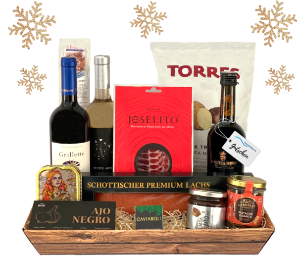 1 Geschenkkorb mit 12 feinen Delikatessen